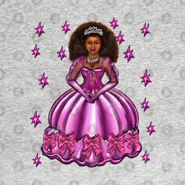 Princess -  Black Afro Princess in purple with stars  7 ! beautiful  black girl with Afro hair, brown eyes and dark brown skin. Hair love ! by Artonmytee